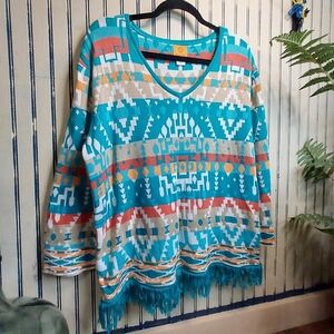 Ruby Rd. Boho Tribal Fringed Sweater